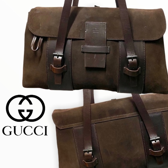 GUCCI brown suede shoulder bag double straps EXC COND - Picture 13 of 14